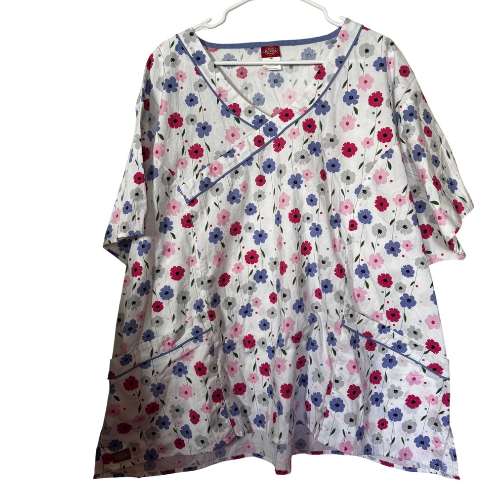 Dickies Women's‎ Scrub 4XL White Floral Print Pink Blue Gray
